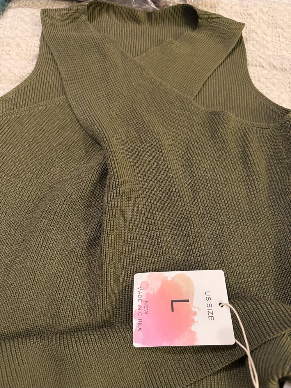 Ribbed Criss Cross Sleeveless Tank Top in Olive Green